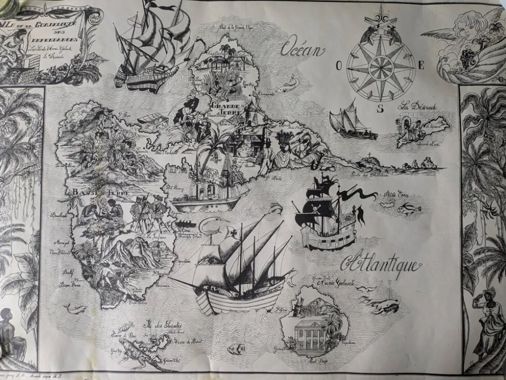Affiche ancienne sur la Guadeloupe imp par Jarry signée par G.Costes.