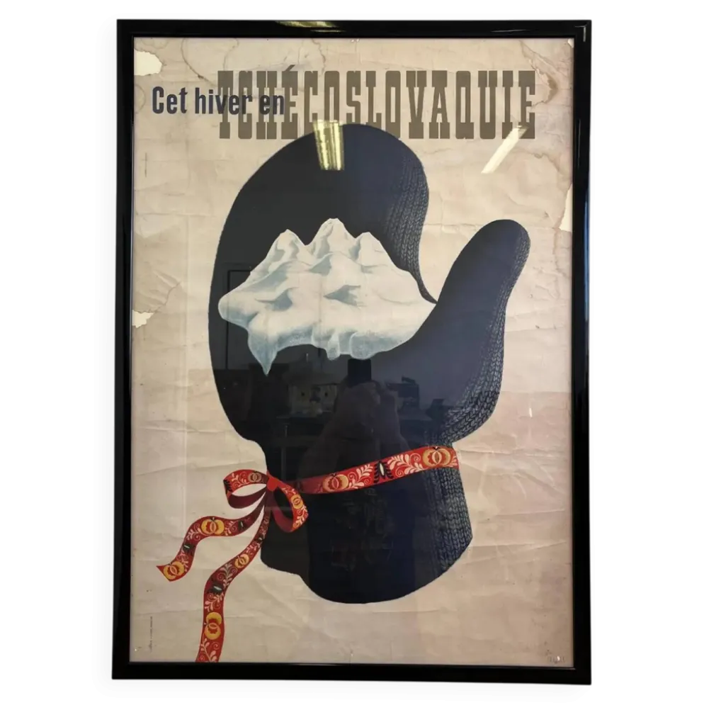 Affiche de voyage française originale / hiver - Tchécoslovaquie / vers 1940