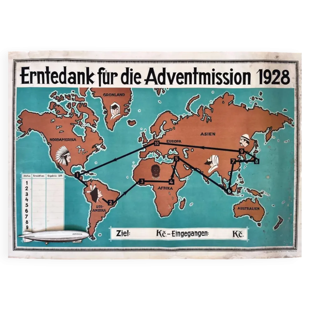 Affiche originale allemande de voyage en dirigeable - années 1930