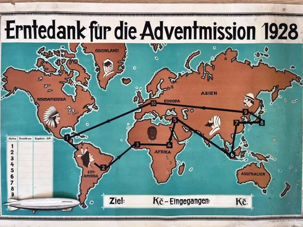 Affiche originale allemande de voyage en dirigeable - années 1930