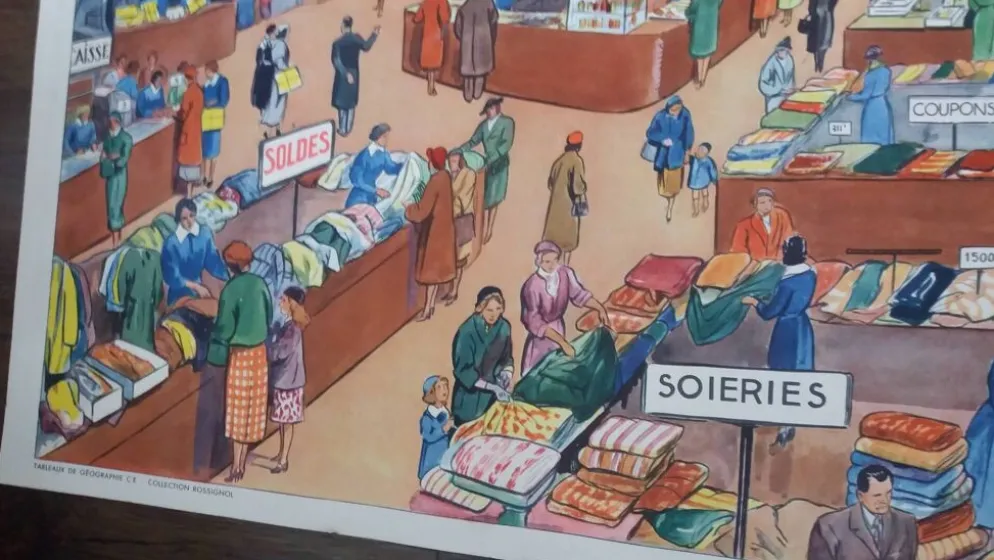 Affiche pédagogique scolaire, le grand magasin, Rossignol Montmorillon
