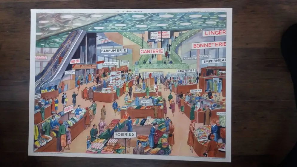 Affiche pédagogique scolaire, le grand magasin, Rossignol Montmorillon