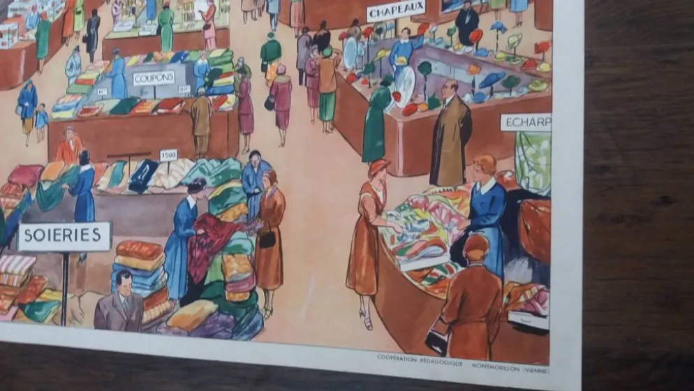 Affiche pédagogique scolaire, le grand magasin, Rossignol Montmorillon
