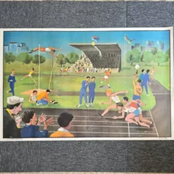 Affiche scolaire ancienne Ogé-Hachette Le Stade & La Ménagerie – Années 60