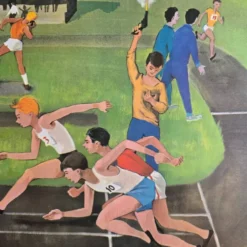 Affiche scolaire ancienne Ogé-Hachette Le Stade & La Ménagerie – Années 60