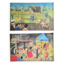 Affiche scolaire ancienne Ogé-Hachette Le Stade & La Ménagerie – Années 60