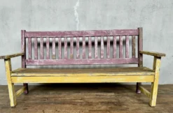 Ancien banc de bistrot à dossier en chêne