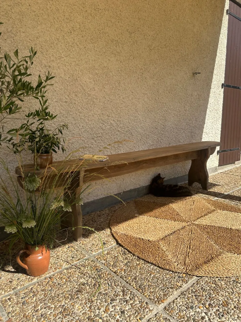 Ancien banc de ferme en chêne de 230 cm