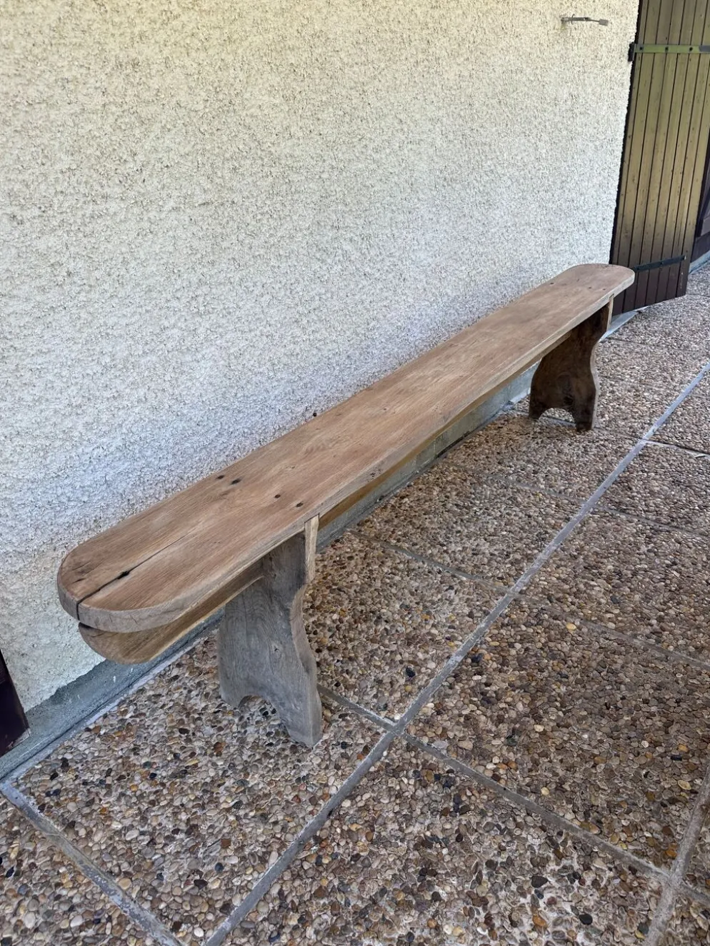 Ancien banc de ferme en chêne de 230 cm