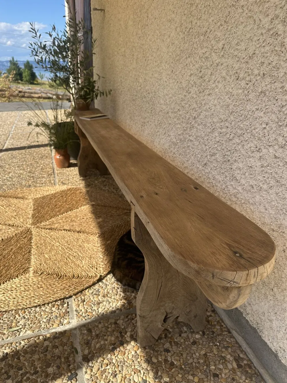 Ancien banc de ferme en chêne de 230 cm