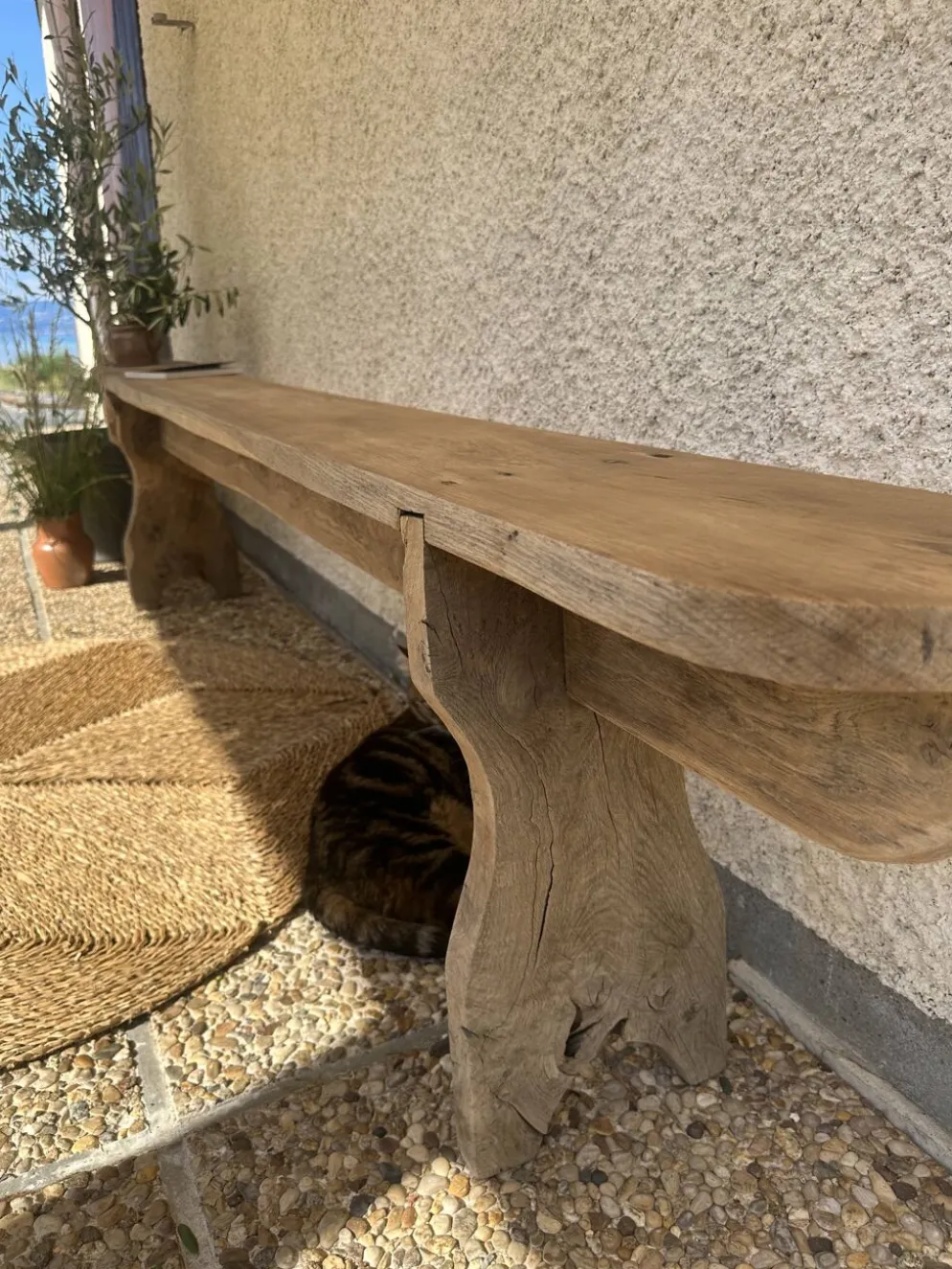 Ancien banc de ferme en chêne de 230 cm