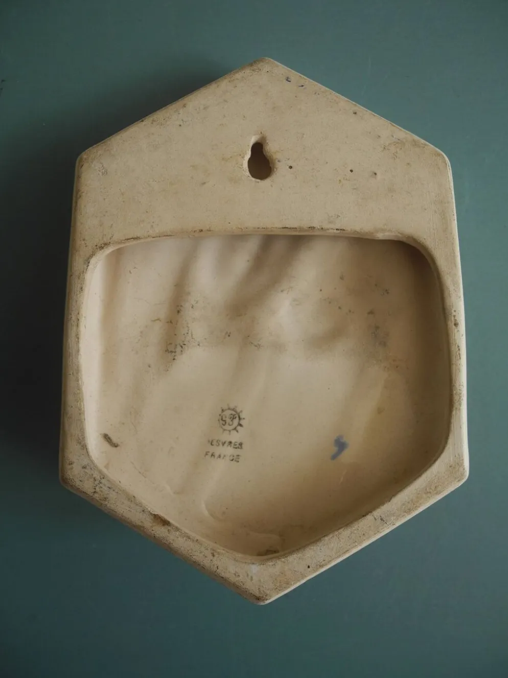 ancien bénitier Desvres Fourmaintraux earthenware holy water font