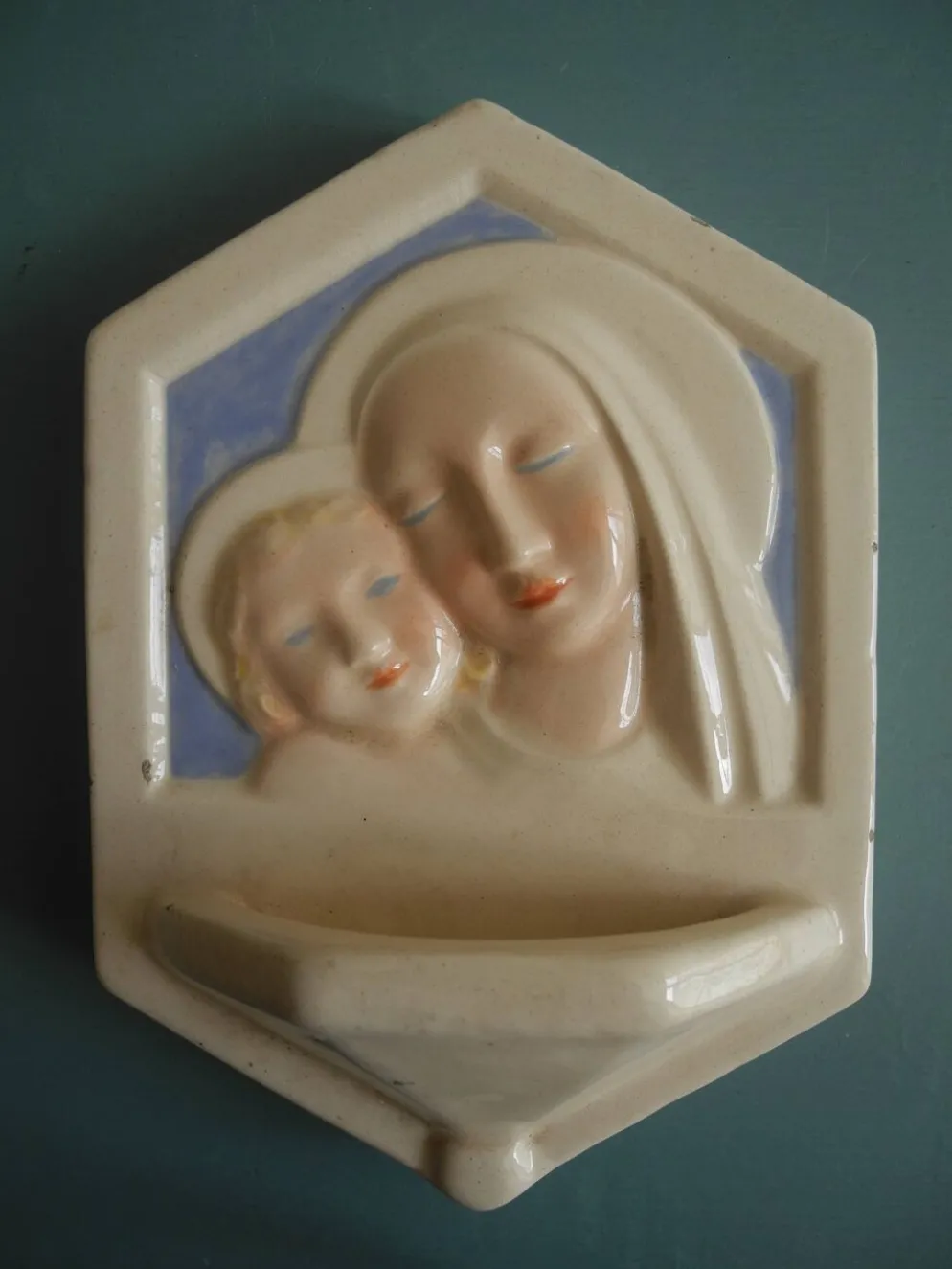 ancien bénitier Desvres Fourmaintraux earthenware holy water font