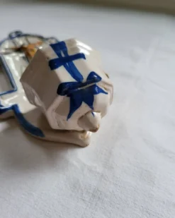 Ancien Bénitier en Faïence Croix émaillée