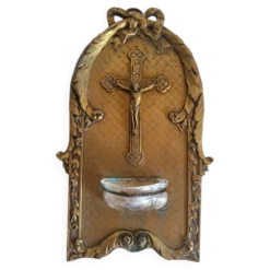 Ancien Bénitier Mural en Bronze Style Louis XVI Crucifix Croix