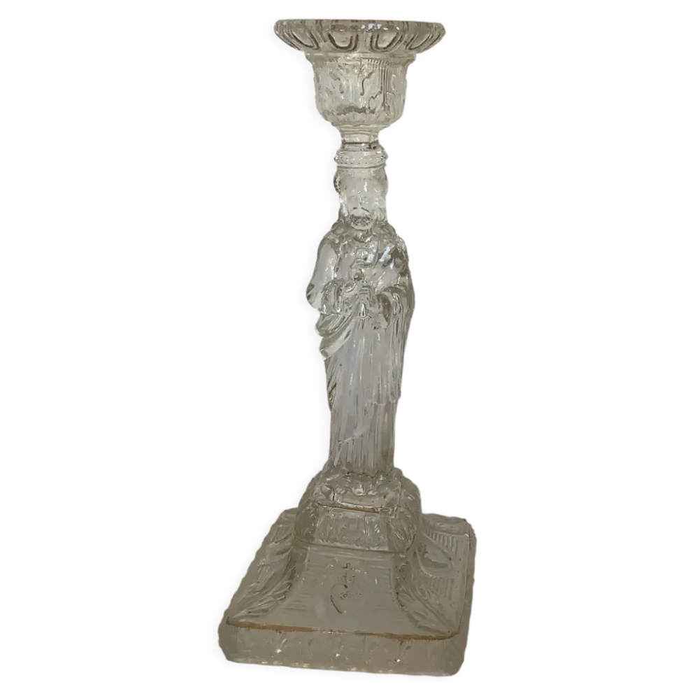 Ancien bougeoir verre moulé