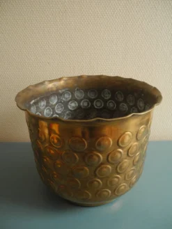 ancien cache pot laiton déco vintage brass flowers pot cover
