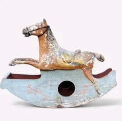 Ancien Cheval À Bascule XIXe Siècle En Bois Et Papier Mâché Peint