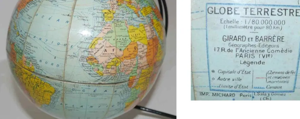 Ancien globe terrestre en carton Girard et Barrère années 50