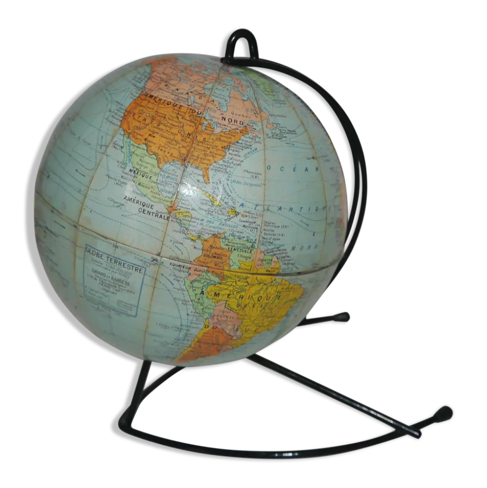 Ancien globe terrestre en carton Girard et Barrère années 50