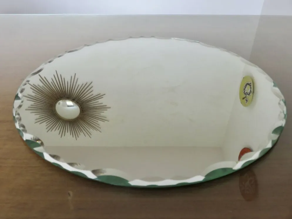 Ancien grand miroir rond, à poser, biseauté, art déco, années 40 50