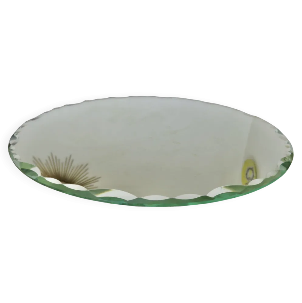 Ancien grand miroir rond, à poser, biseauté, art déco, années 40 50