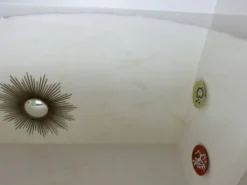 Ancien grand miroir rond, à poser, biseauté, art déco, années 40 50