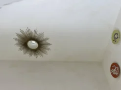 Ancien grand miroir rond, à poser, biseauté, art déco, années 40 50