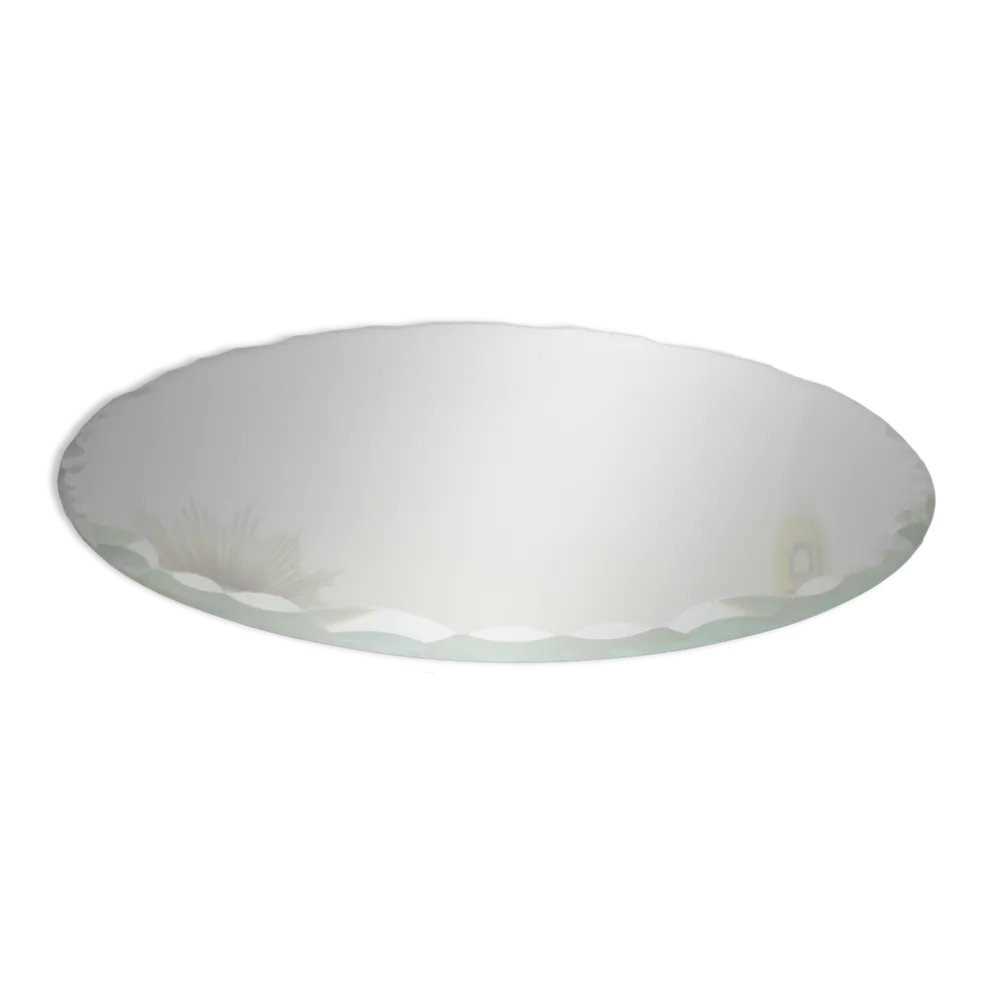 Ancien grand miroir rond, à poser, biseauté, art déco, années 40 50