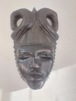 Ancien Masque Sculpté Bois Ebene (2,9kg) - Art Tribal / Ethnique - 25cm