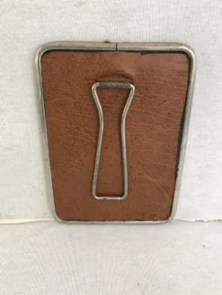 Ancien miroir barbier contour alu + trépied + fond marron décoration vintage