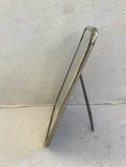 Ancien miroir barbier contour alu + trépied décoration vintage