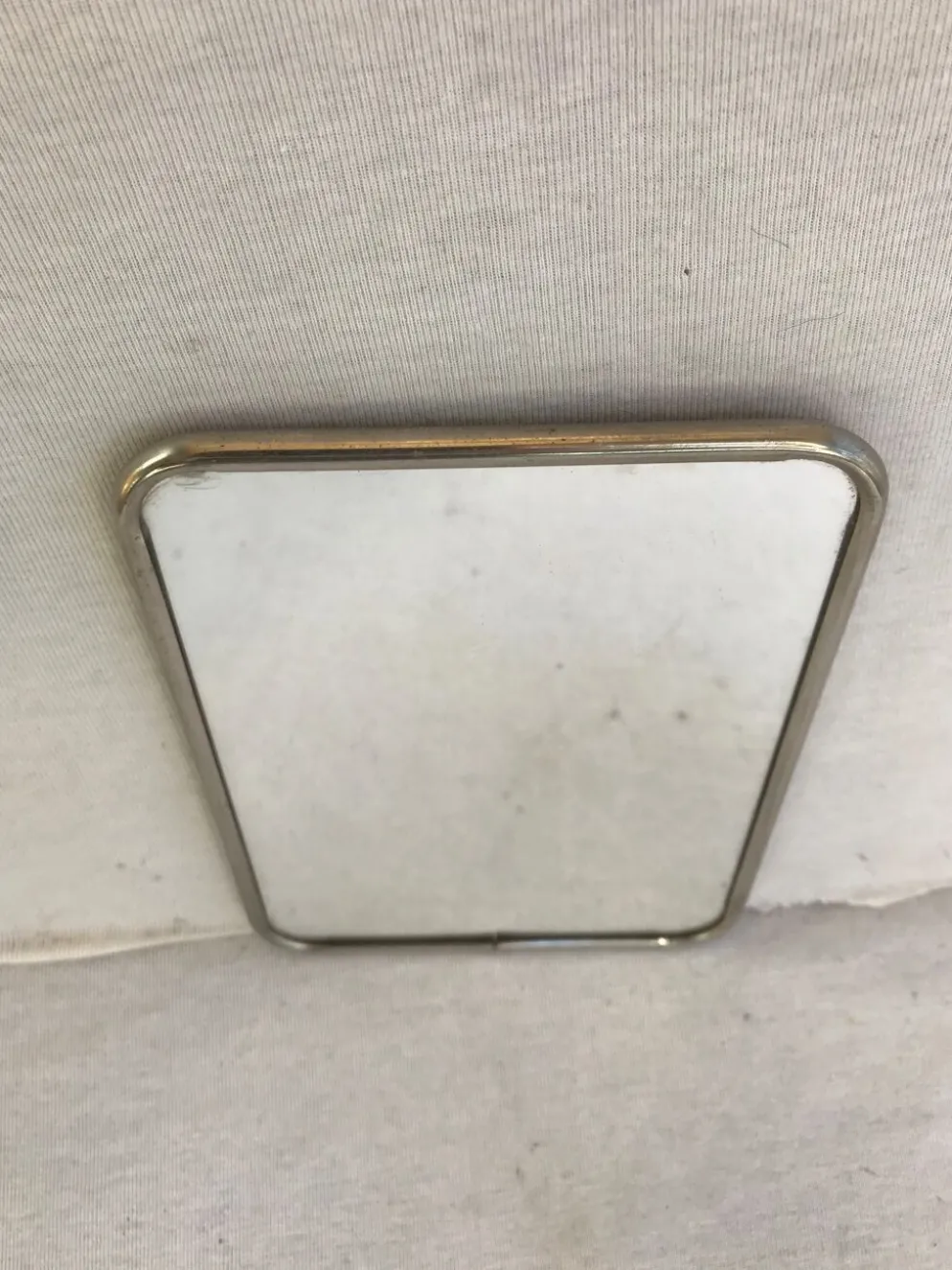 Ancien miroir barbier contour alu + trépied décoration vintage