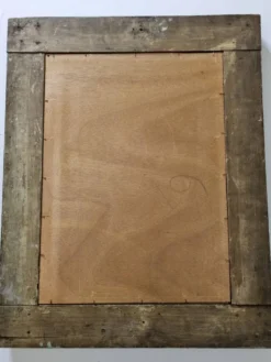 Ancien miroir, cadre en écorce de bois à patine rustique, 65 cm par 50 cm