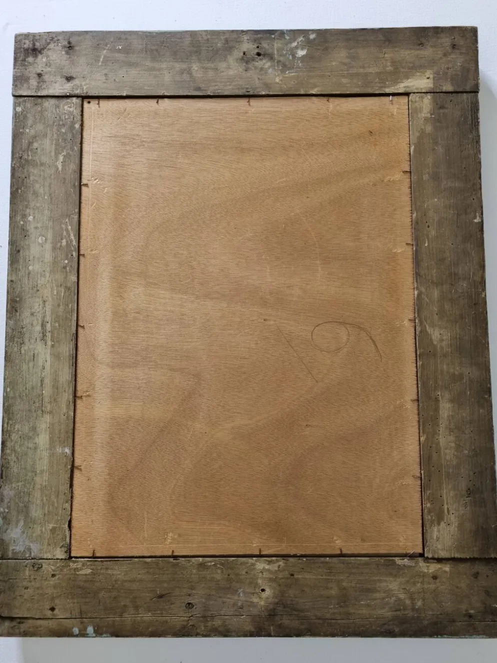 Ancien miroir, cadre en écorce de bois à patine rustique, 65 cm par 50 cm