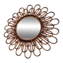 Ancien Miroir En Rotin