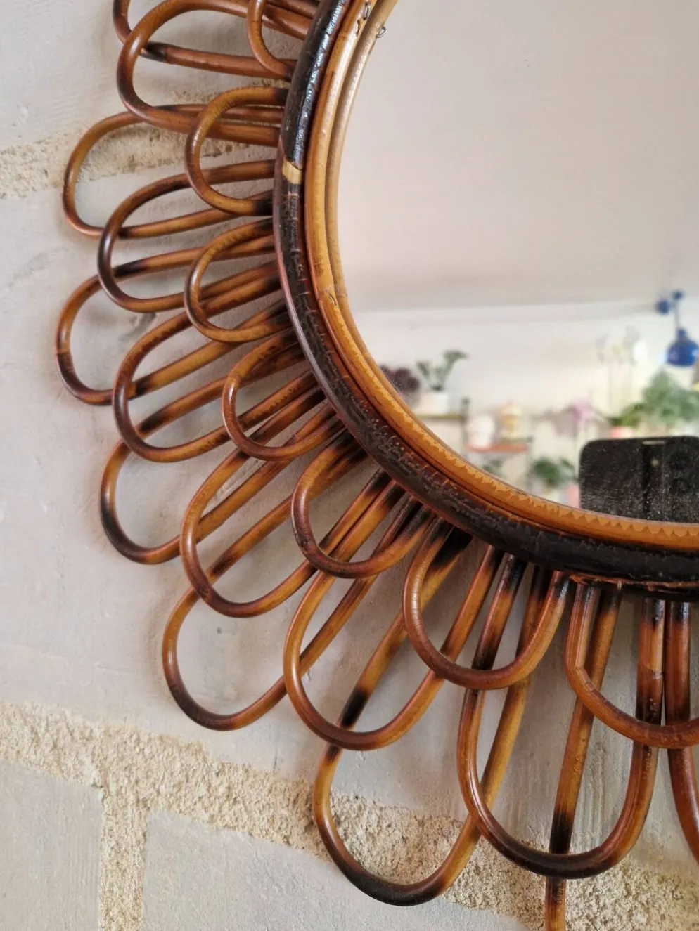 Ancien Miroir En Rotin