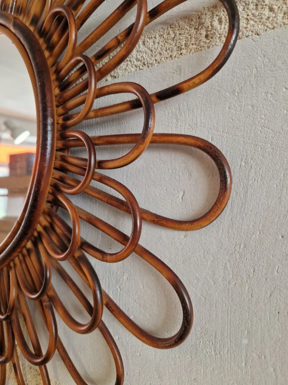 Ancien Miroir En Rotin