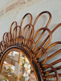 Ancien Miroir En Rotin