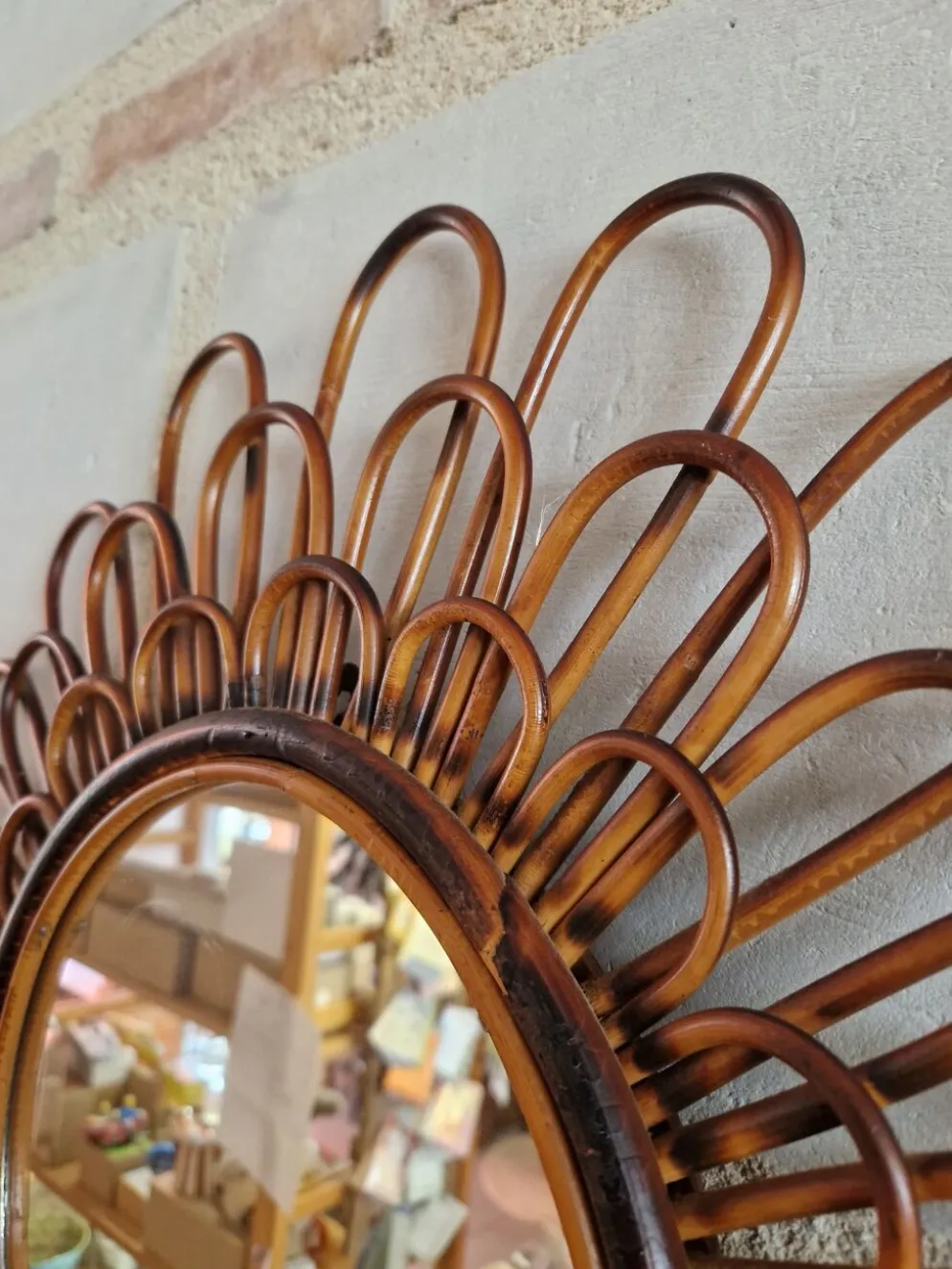 Ancien Miroir En Rotin
