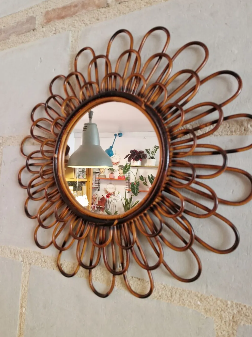 Ancien Miroir En Rotin