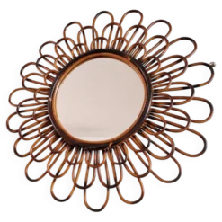 Ancien Miroir En Rotin