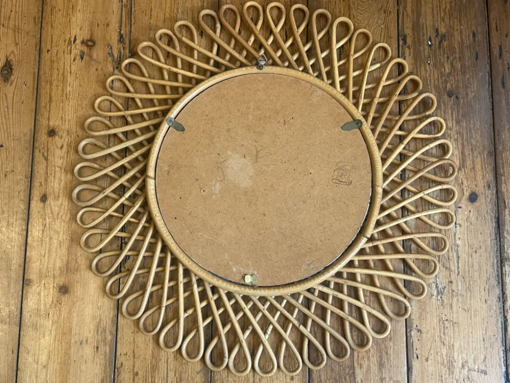 Ancien miroir en rotin Art Vannerie vintage