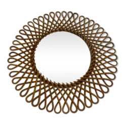 Ancien miroir en rotin Art Vannerie vintage