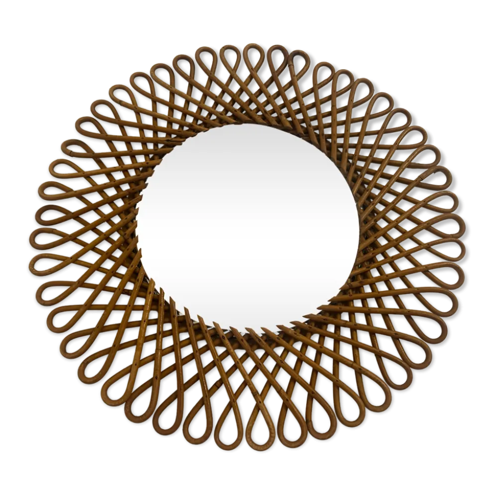 Ancien miroir en rotin Art Vannerie vintage