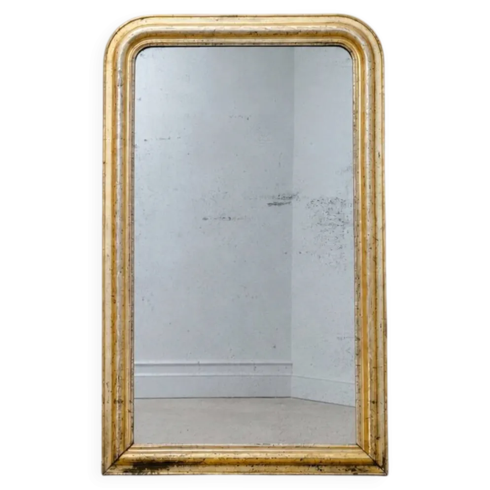Ancien miroir Louis Philippe au mercure, dorure à l’or, fin 19ème