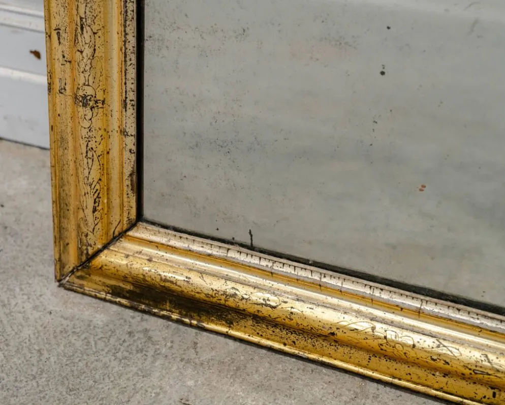 Ancien miroir Louis Philippe au mercure, dorure à l’or, fin 19ème
