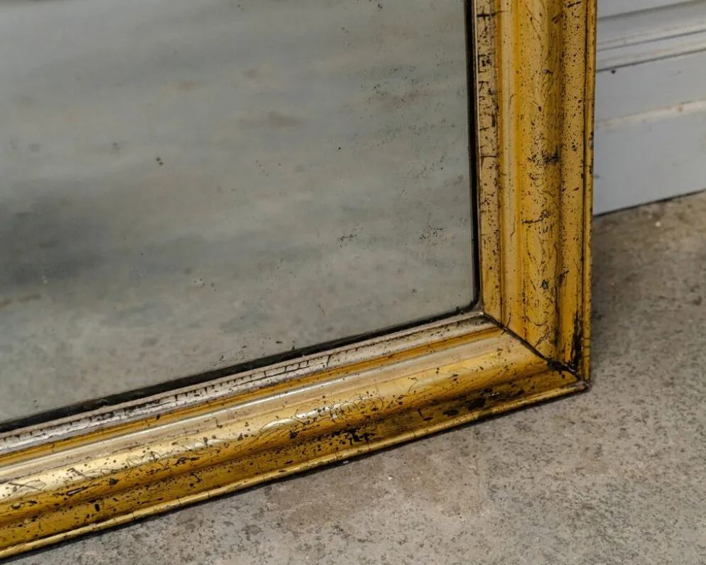 Ancien miroir Louis Philippe au mercure, dorure à l’or, fin 19ème