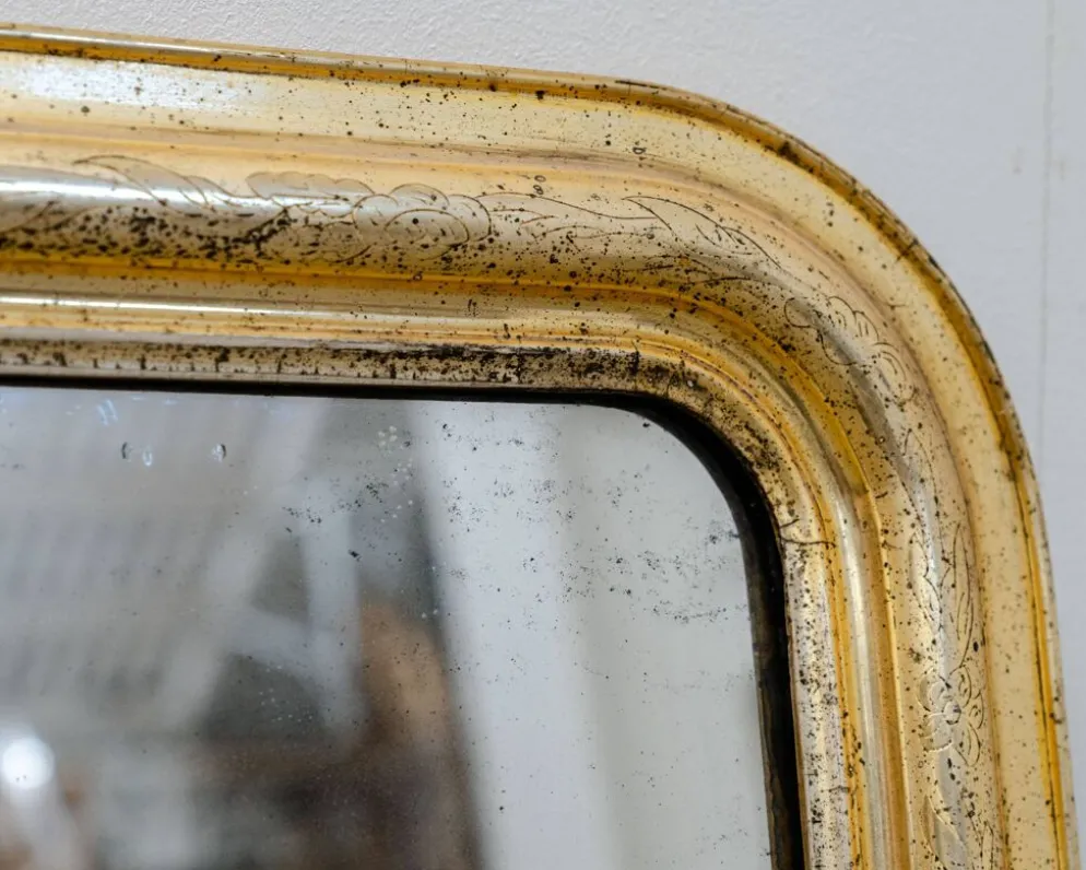 Ancien miroir Louis Philippe au mercure, dorure à l’or, fin 19ème