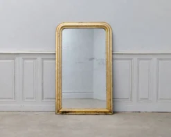 Ancien miroir Louis Philippe au mercure, dorure à l’or, fin 19ème